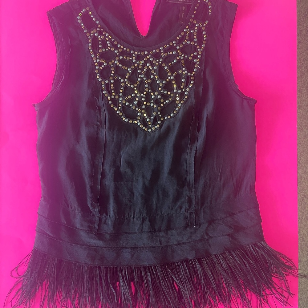 BCBG ostrich feather top